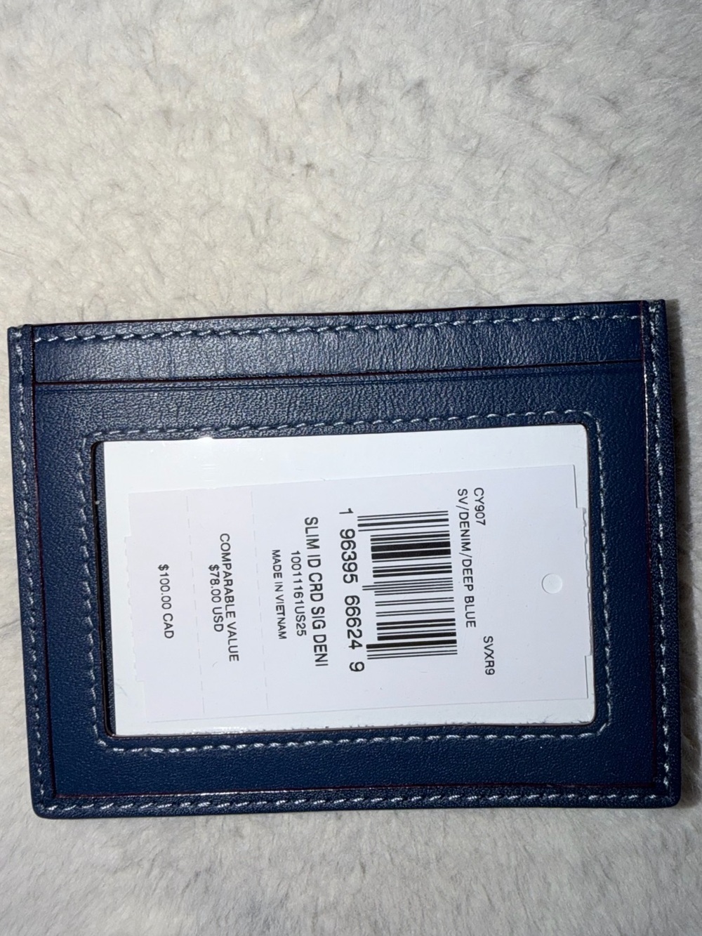 Coach Slim Id Card Case Signature Canvas CW366 Blue Denim Leather Wallet Unisex - Picture 2 of 2